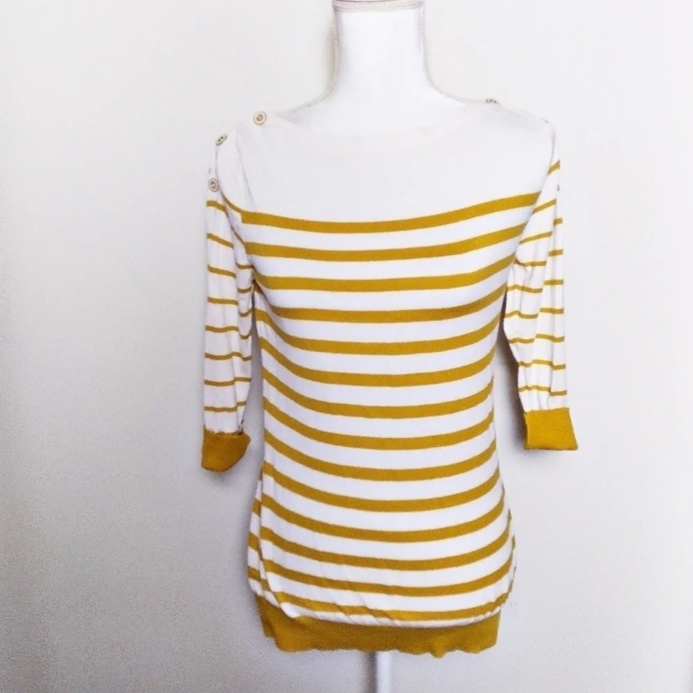 Banana Republic Mustard Yellow Striped Top Small